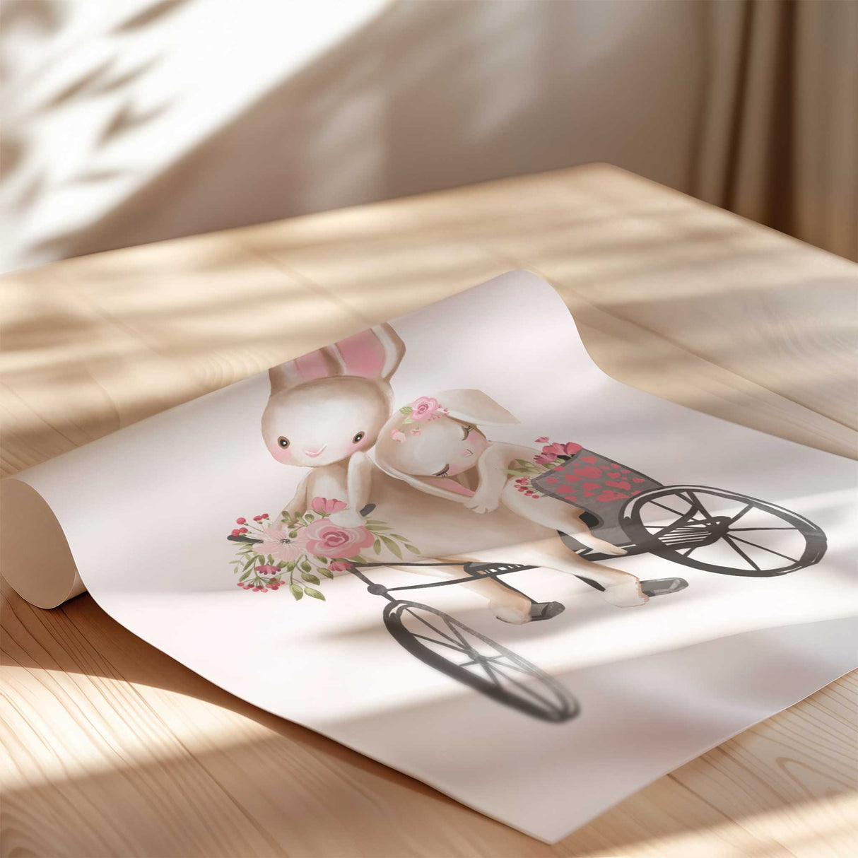 Soft pastel bunny wall decor with floral accents, great for a baby girl's nursery or playroom.