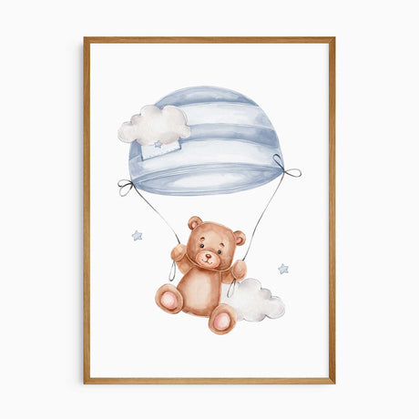Teddy bear floating in a hot air balloon wall decor
