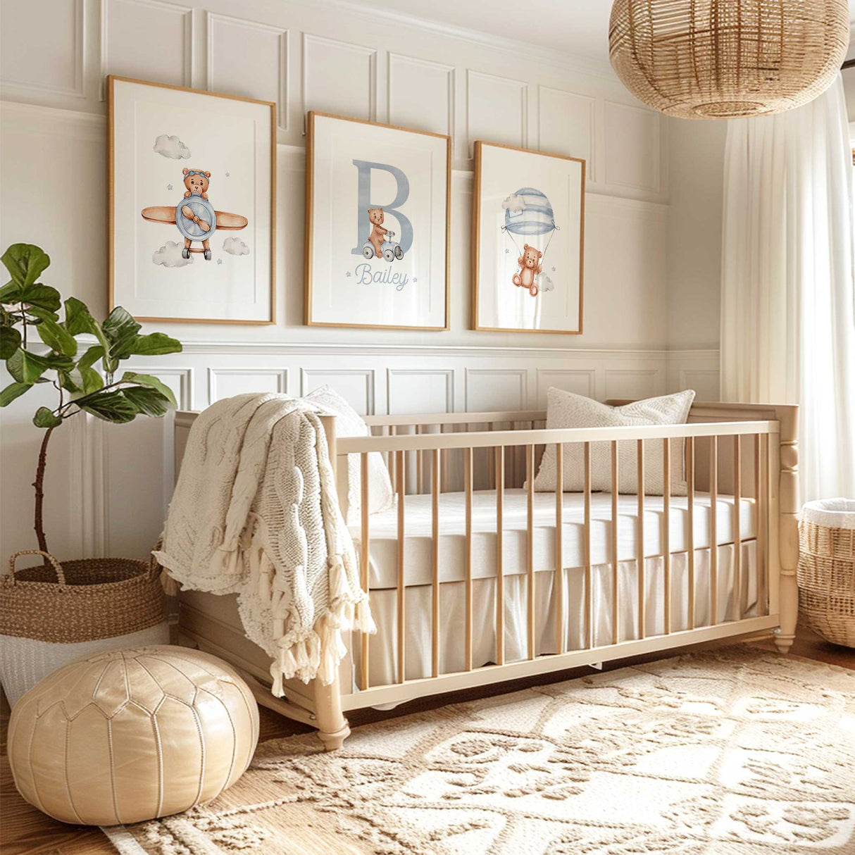 Personalised initial teddy bear print with ride-on toy