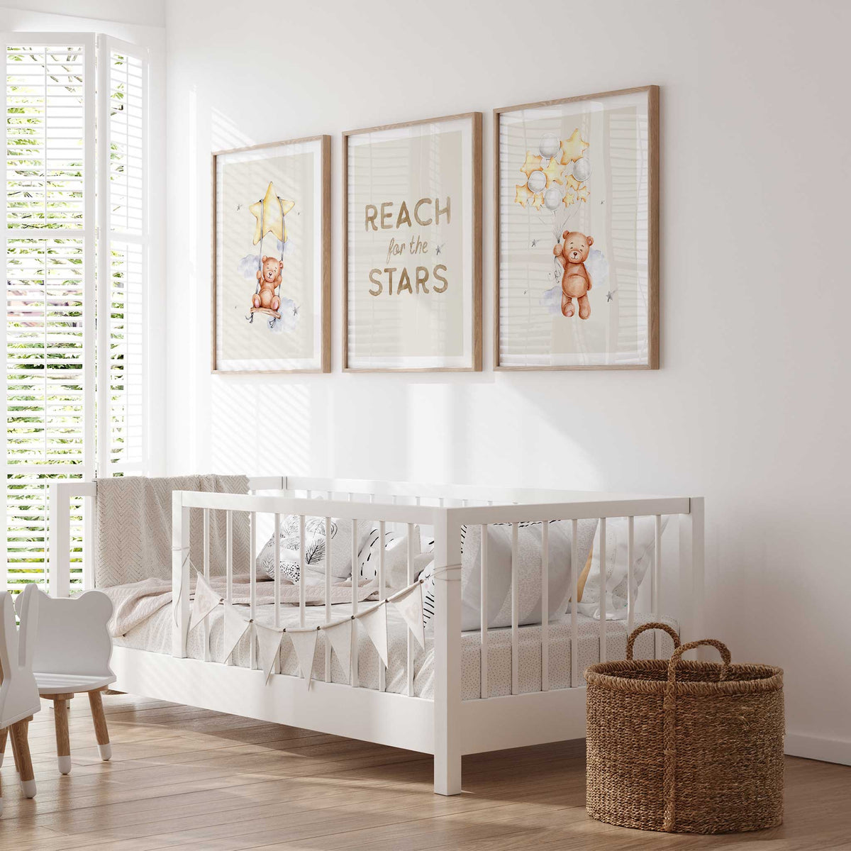Teddy Bear Nursery Wall Art Set with Reach for the Stars Quote – My ...