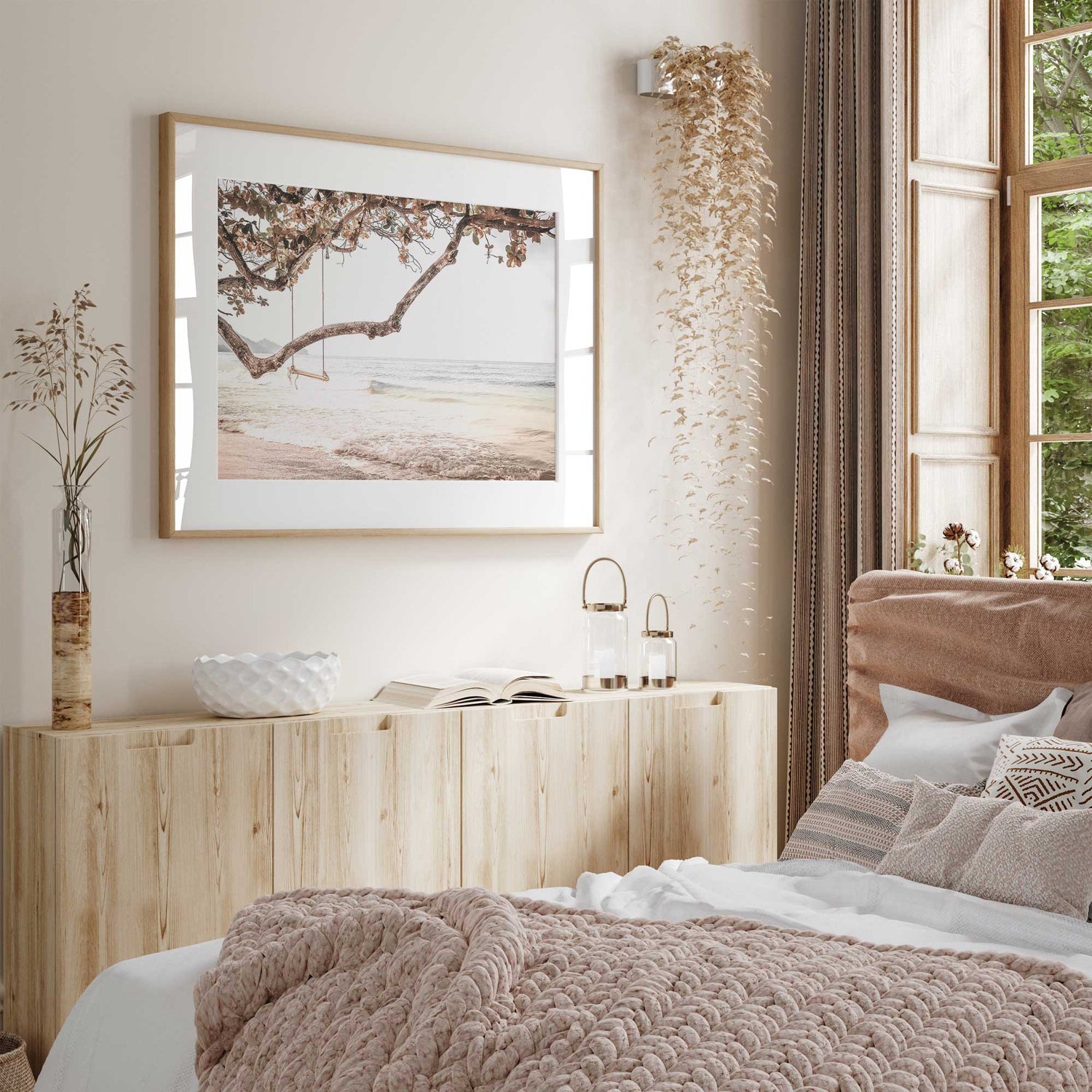 Tropical swing over ocean waves decor print