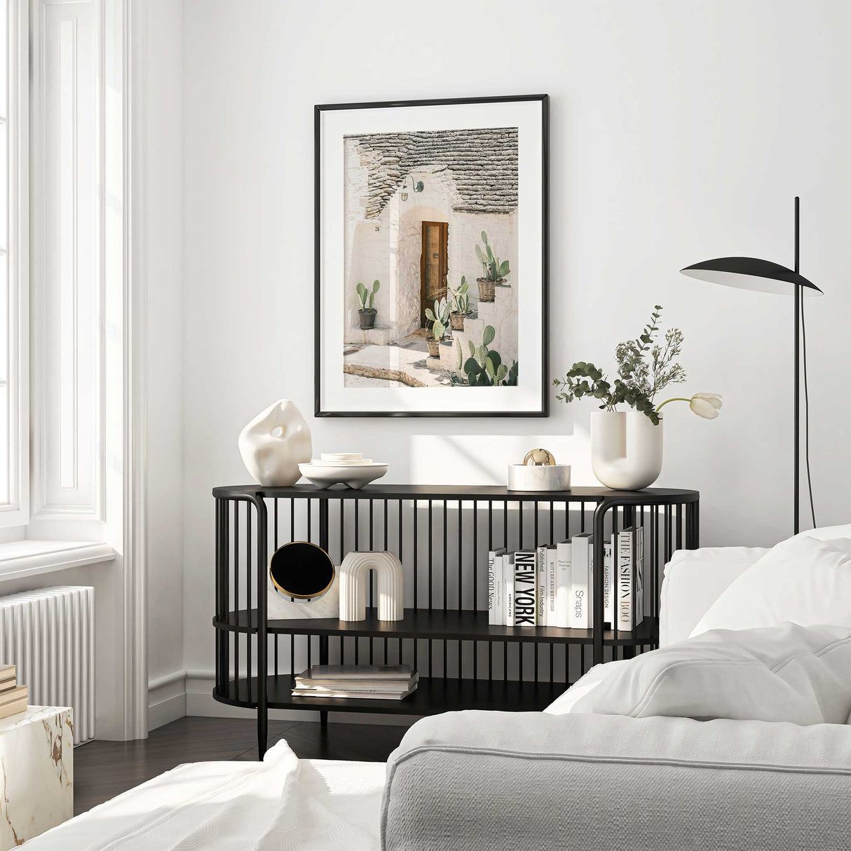 Mediterranean trullo house with cactus plants wall art