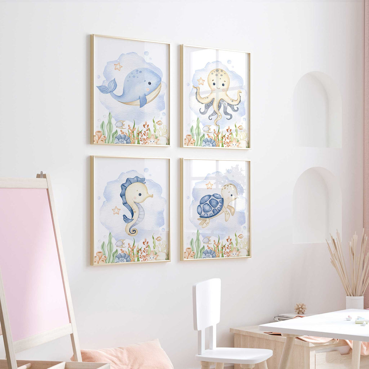 under the sea wall art with whale seahorse octopus and turtle