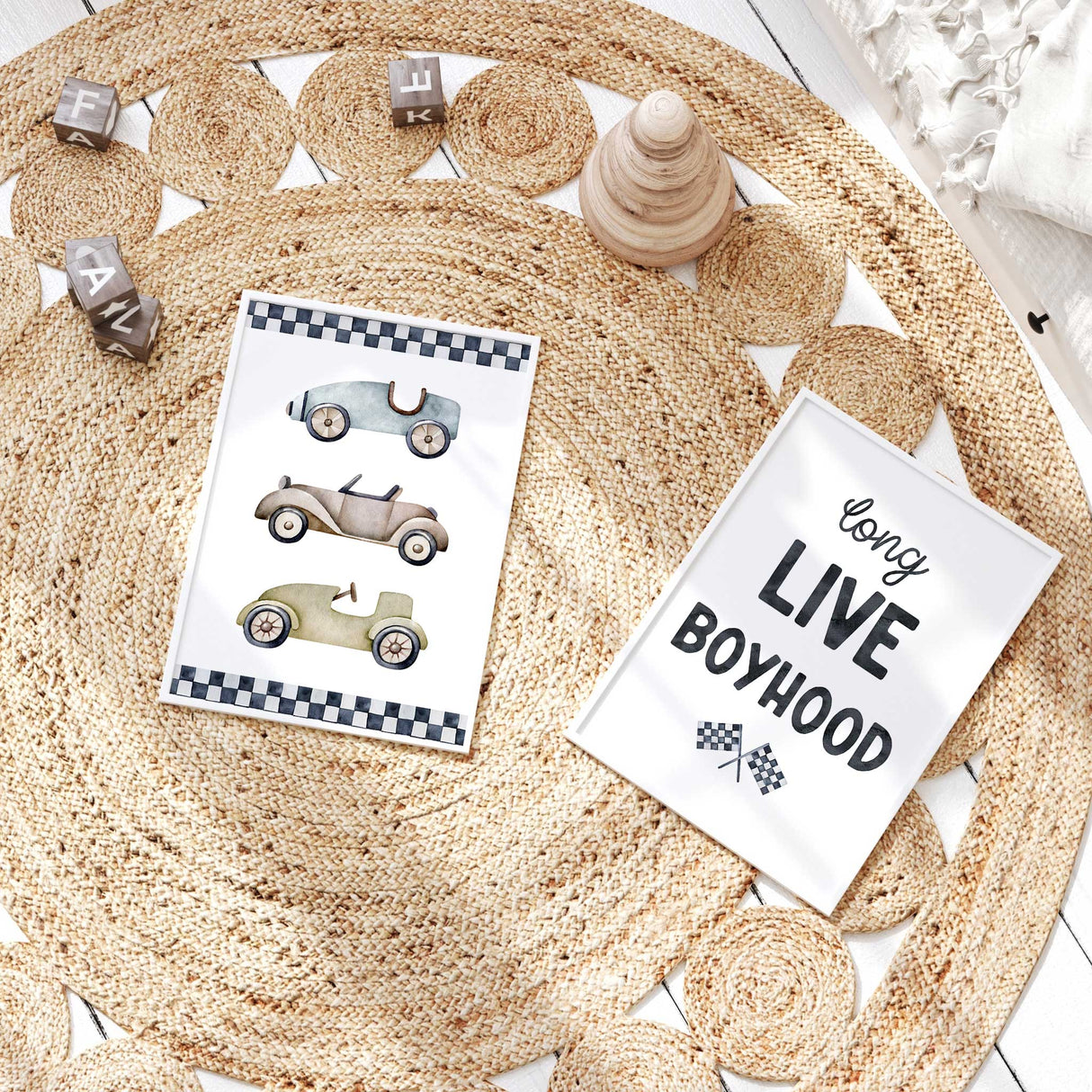 Vintage race car wall art set of 2 prints for boys bedroom decor