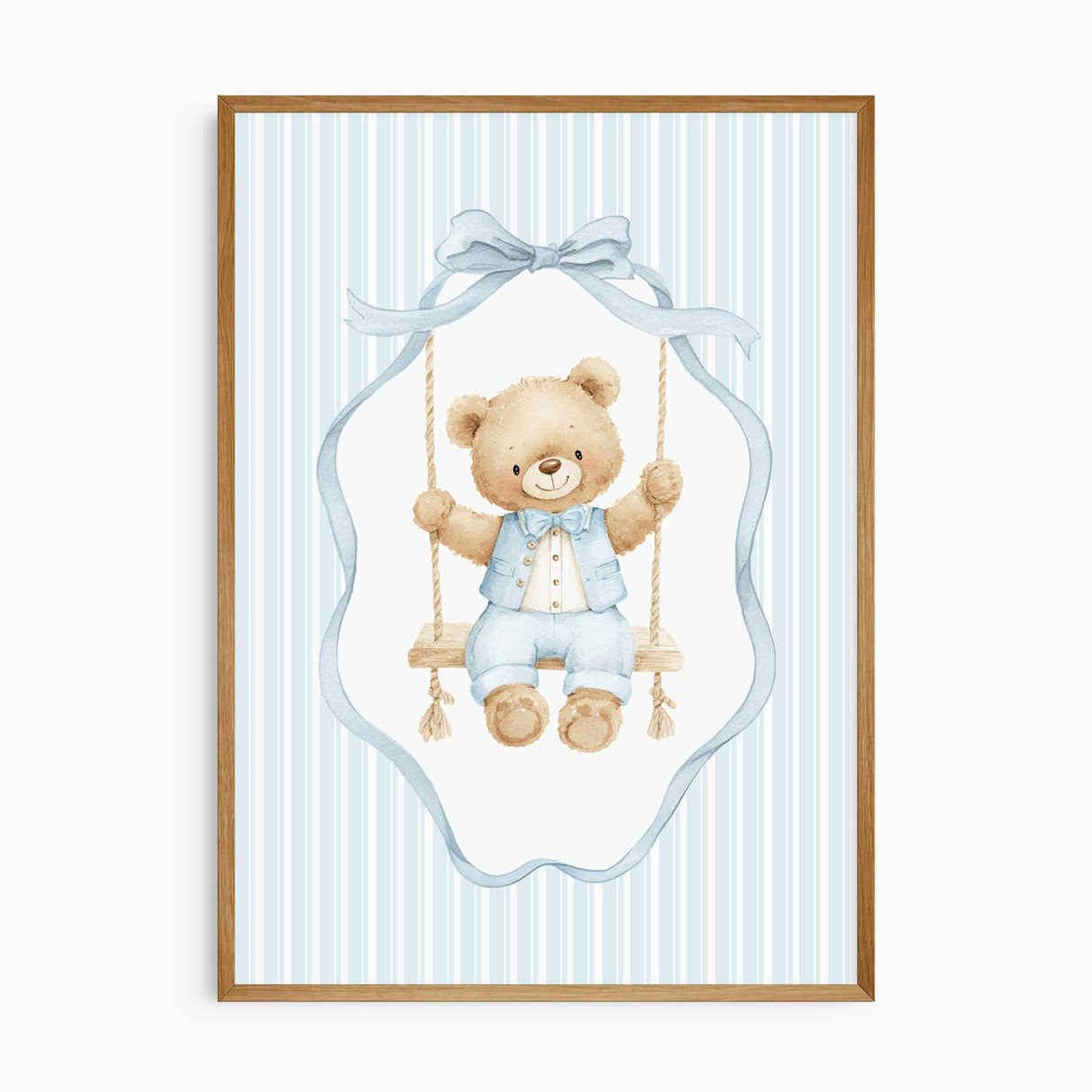 Vintage style teddy bear nursery wall art for a baby boy bedroom