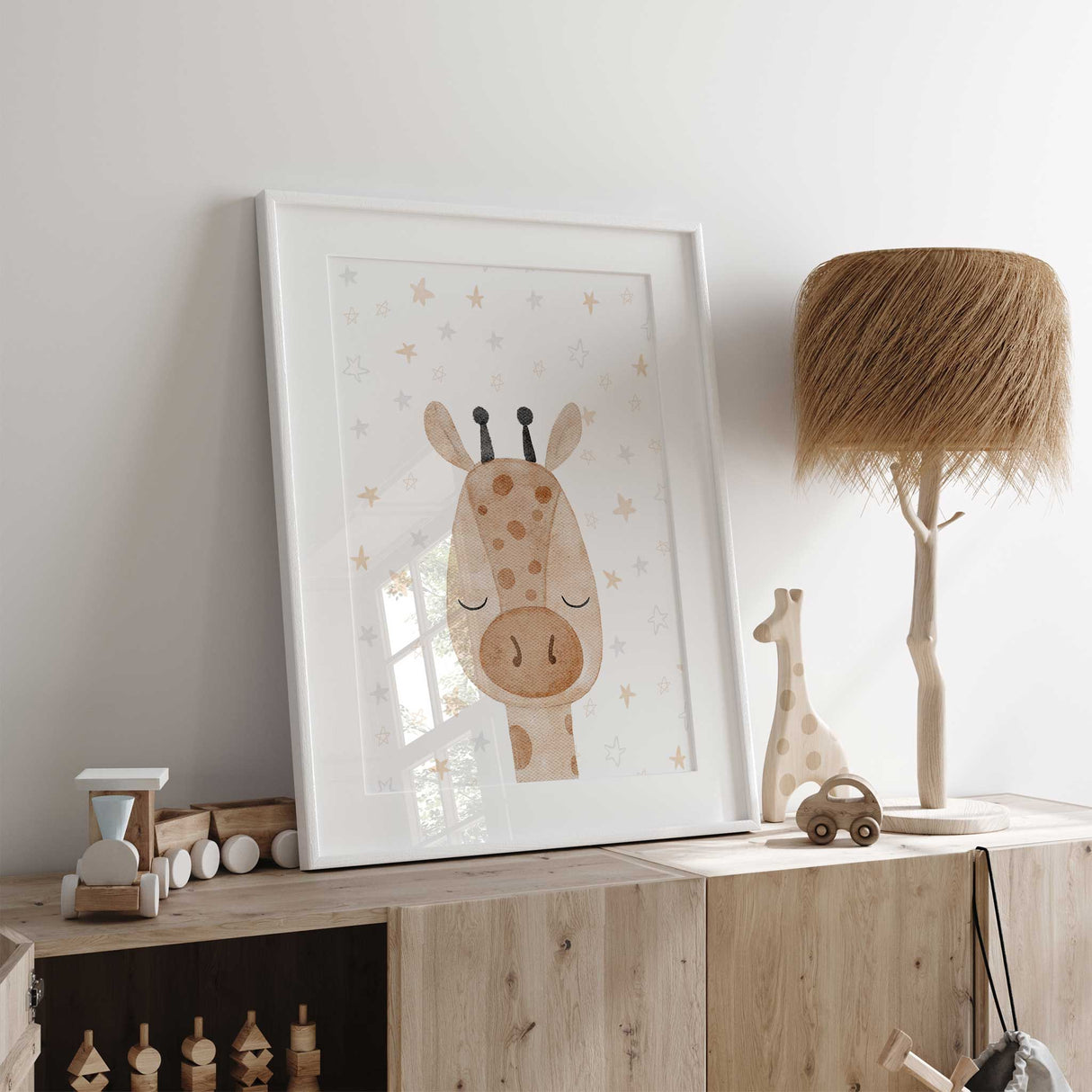 Watercolour giraffe wall art print for baby nursery decor