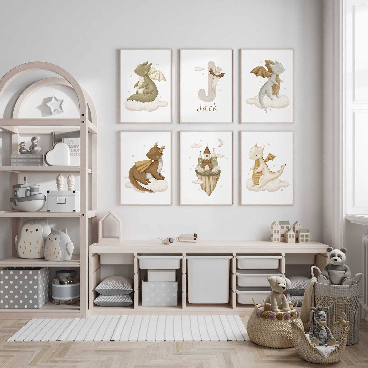 Whimsical dragon nursery prints set of 6 for imaginative fantasy children’s decor