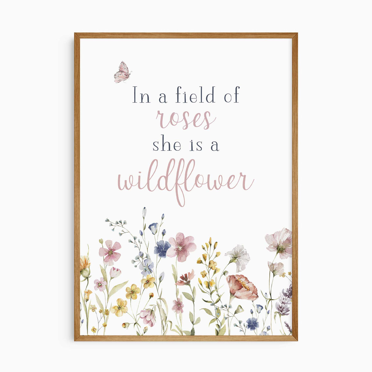 Wildflower quote wall art for girls bedroom with soft floral illustrations