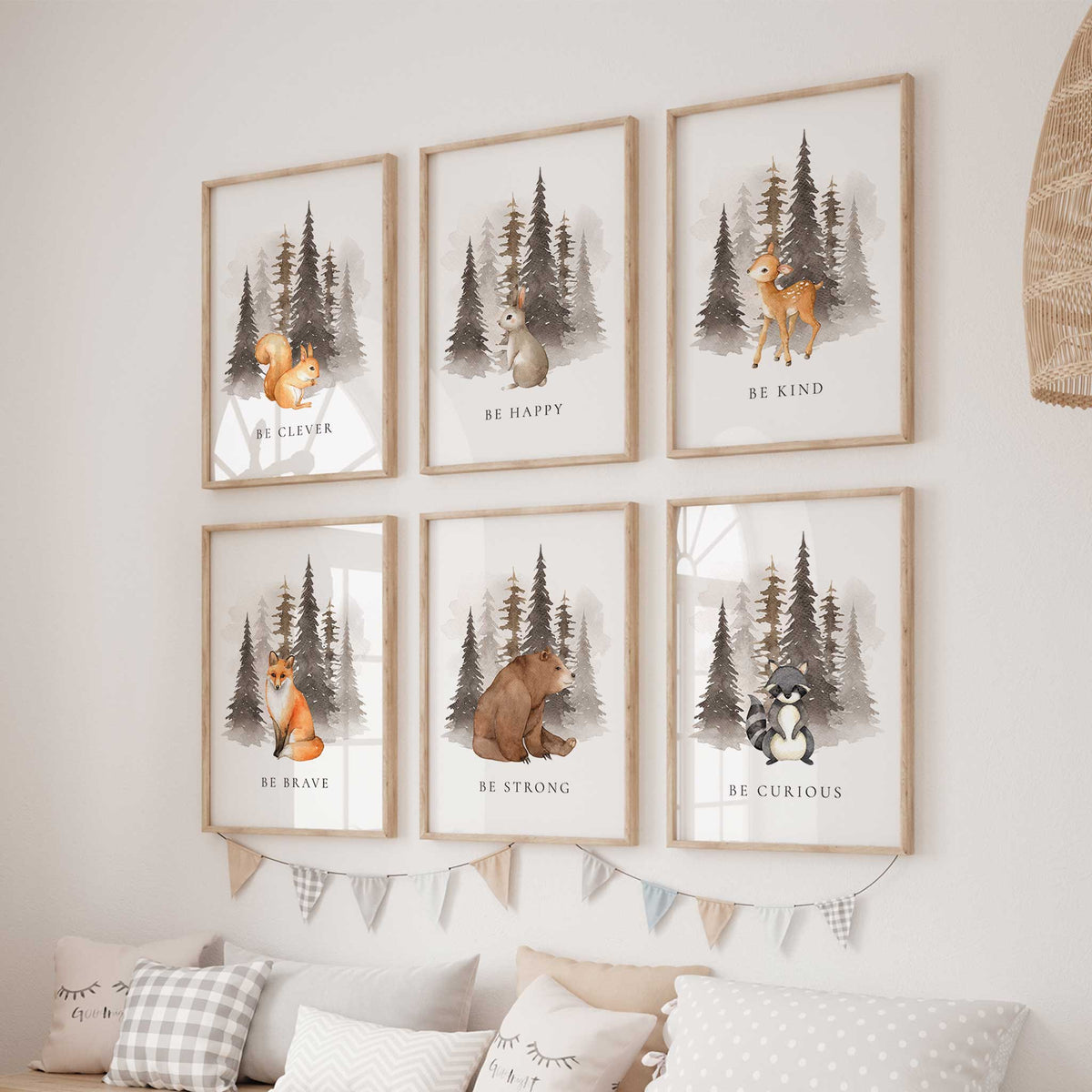 Woodland Animal Nursery Prints – Set of 6 Kids Bedroom Wall Art – My ...