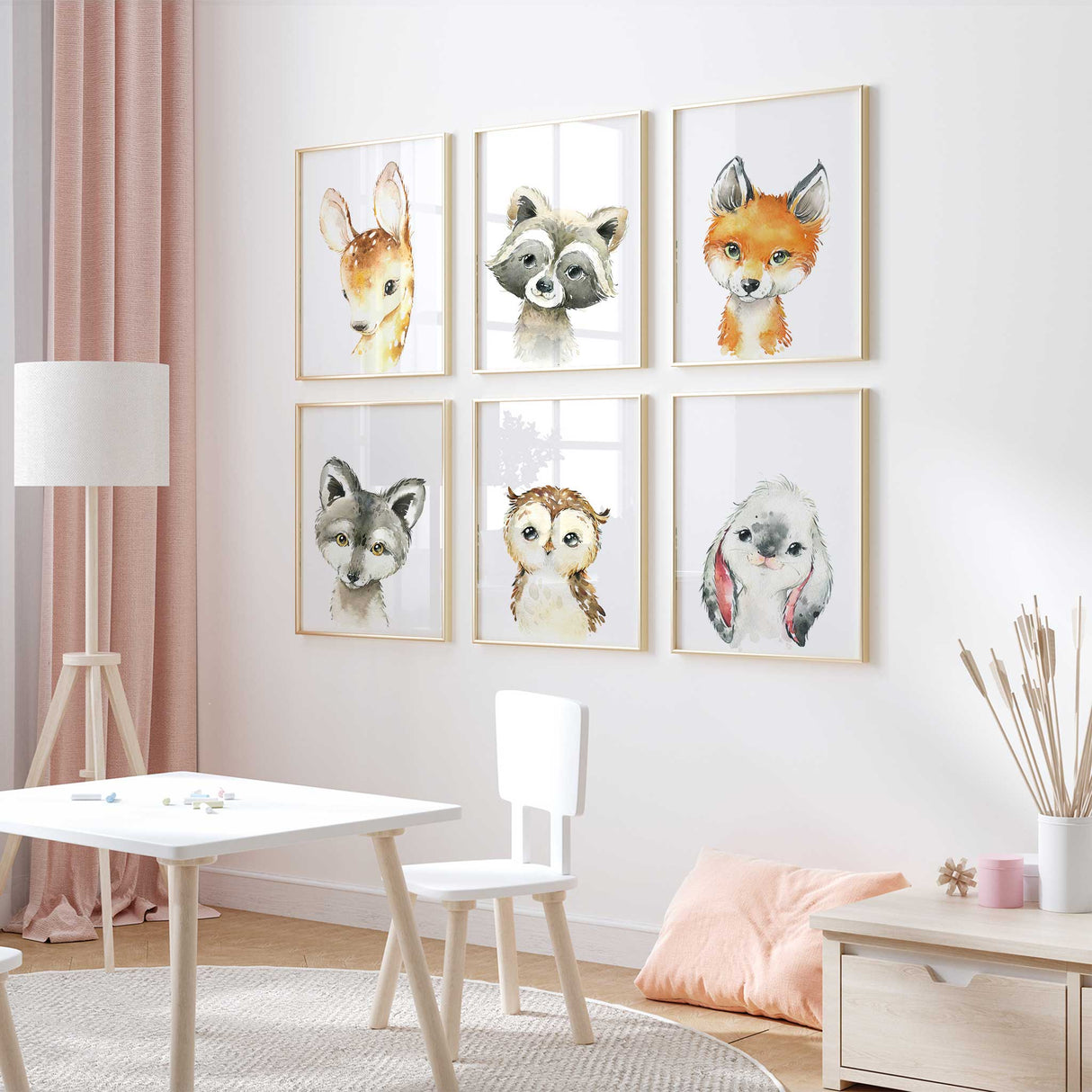 woodland animal nursery prints in a set of six