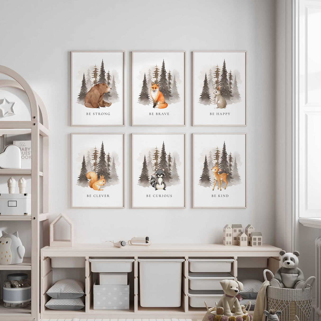 Baby animal poster set with fox, deer, bear and more