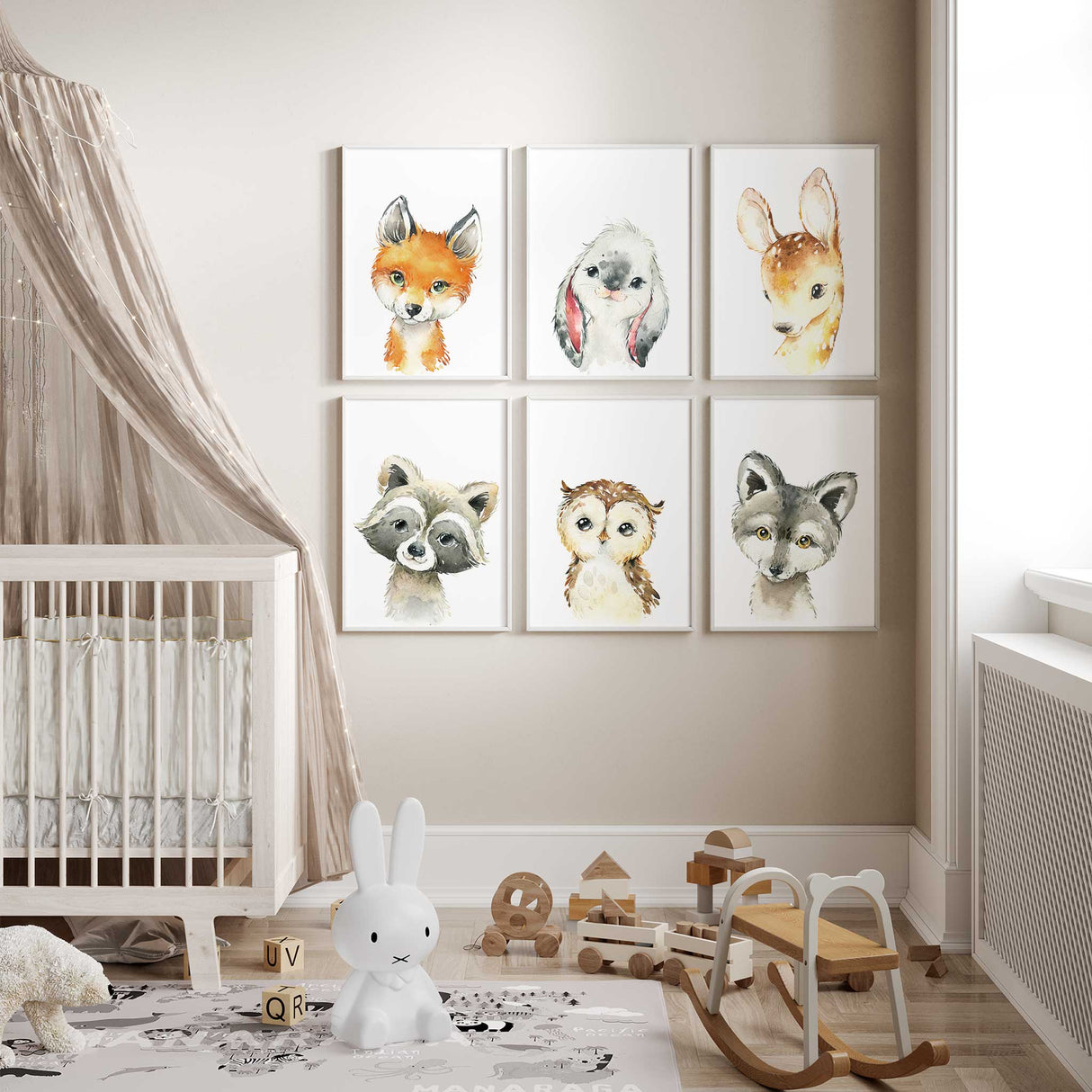 Set of 6 woodland animal nursery prints