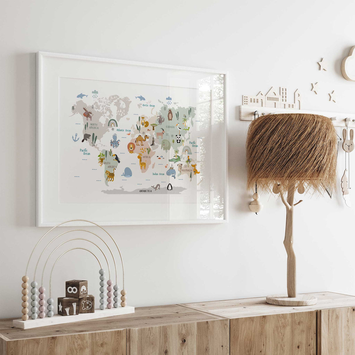 Kids World Map Print – Illustrated with Animals