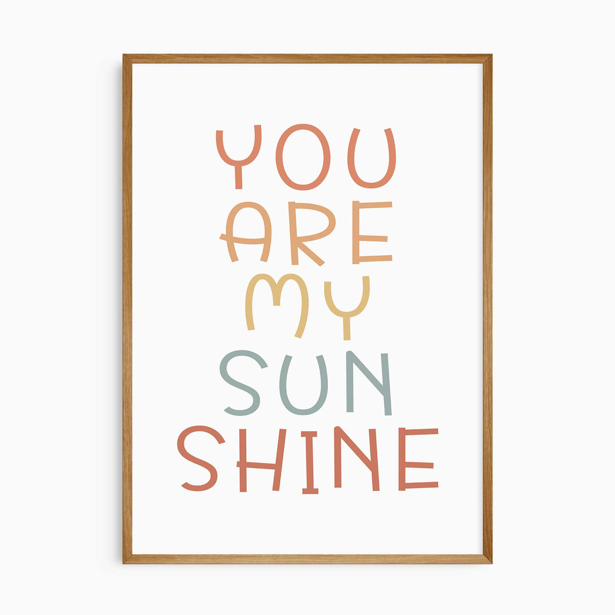 Set of 3 nursery wall art prints featuring sun, rainbow, and "You Are My Sunshine" quote in soft earthy tones