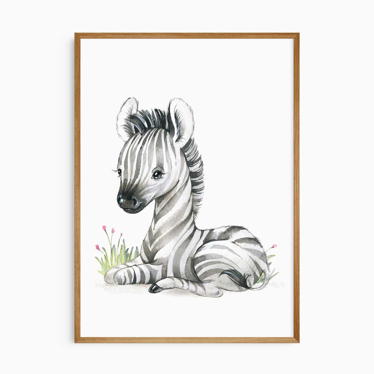 Zebra nursery print illustration with soft watercolour design