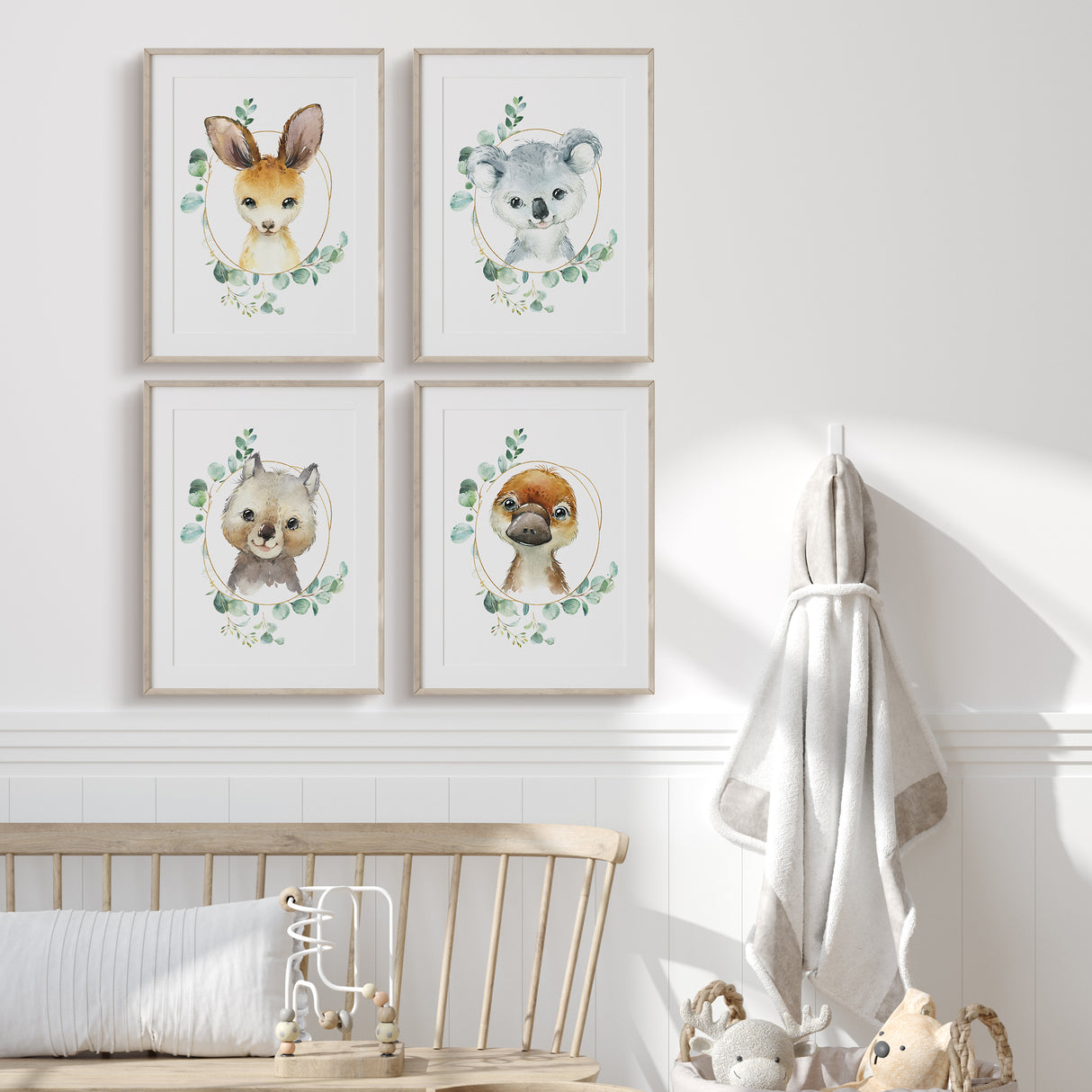 Australian animal nursery wall art set of 4 watercolour prints for kids room