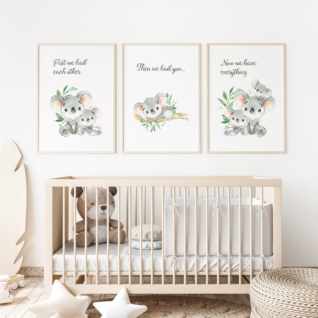 Koala Family Nursery Wall Art Set of 3