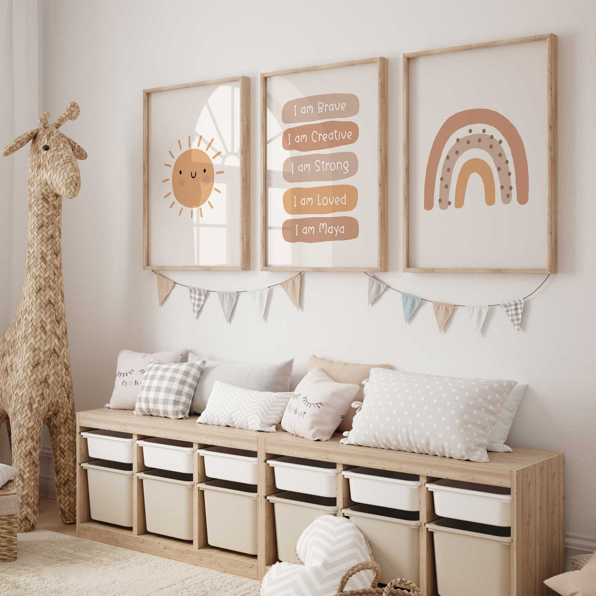 Smiling sun art print in soft terracotta shades