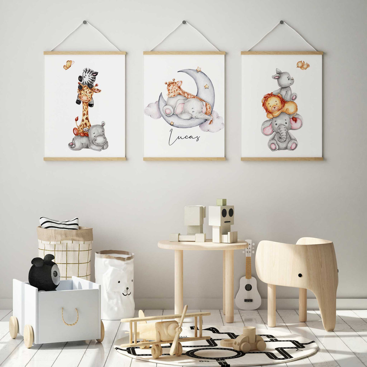 Customized jungle animal nursery artwork for baby boy's room