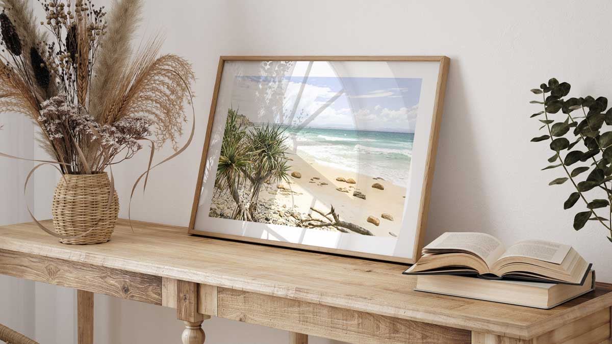 Australian travel wall art featuring soft coastal tones and natural shoreline scenery