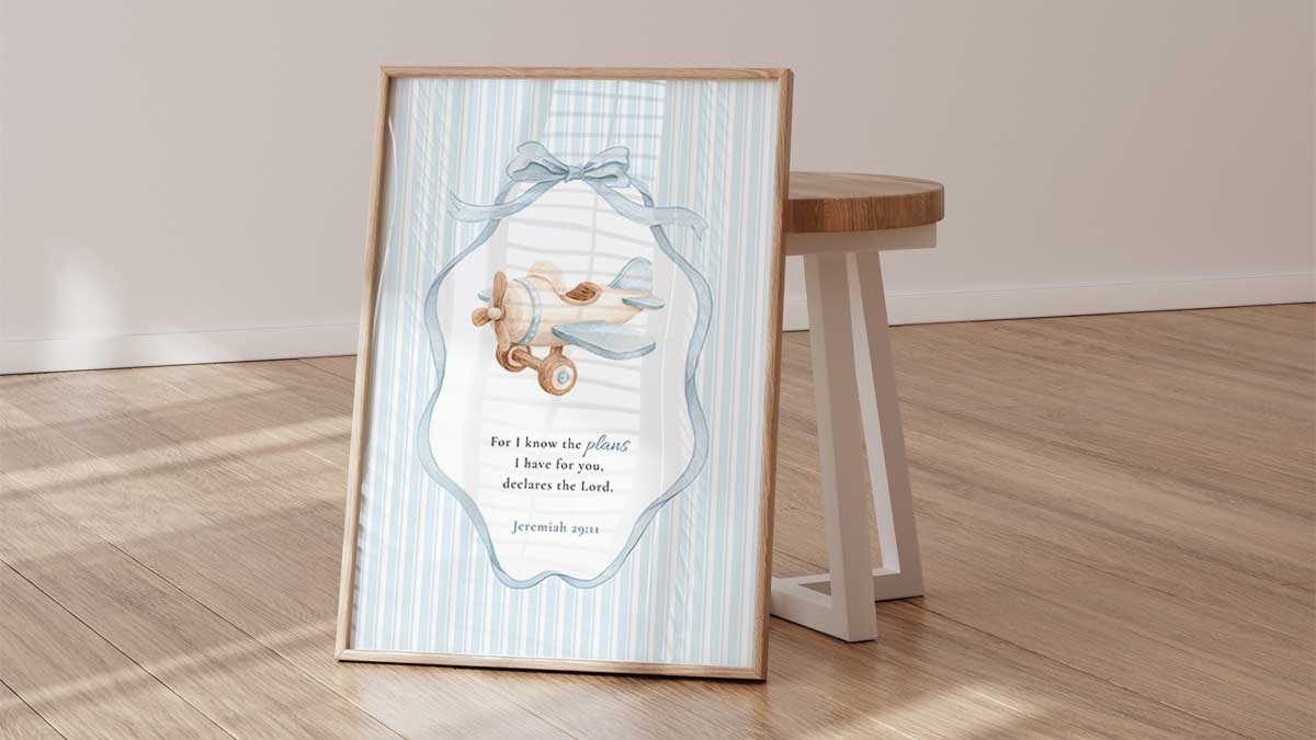 Boys christian Bible verse wall art for nursery and kids room – faith-filled scripture prints