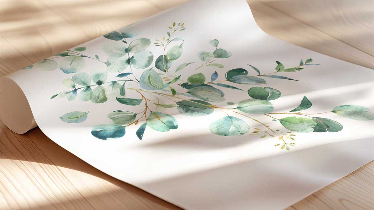 Botanical and greenery nursery prints featuring eucalyptus leaves, soft watercolour wreaths, and nature inspired wall art for boys, girls, and gender neutral rooms.