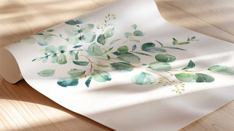 Botanical and greenery nursery prints featuring eucalyptus leaves, soft watercolour wreaths, and nature inspired wall art for boys, girls, and gender neutral rooms.