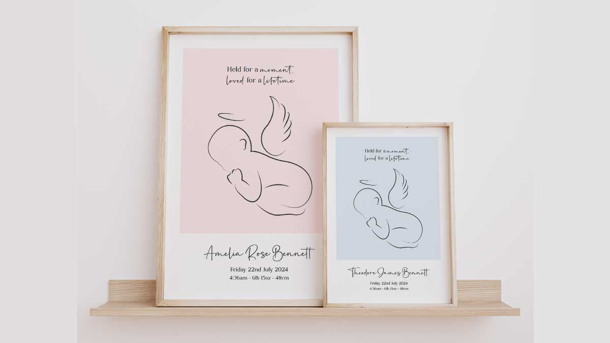 Personalised remembrance print collection featuring soft, meaningful wall art created to honour precious memories.