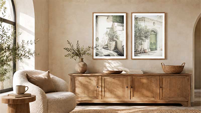 Two coordinating wall art prints displayed together as a complementary pair for contemporary home interiors