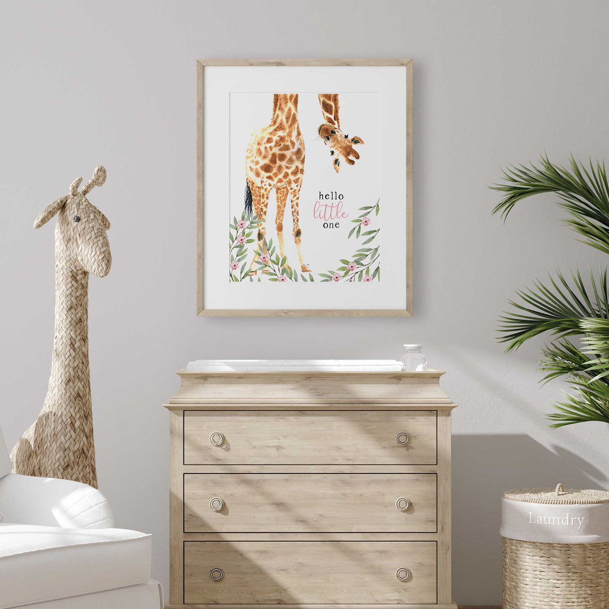 Girls Giraffe Hello Little One Poster