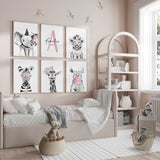 Personalised Safari Wall Art Set for Girls