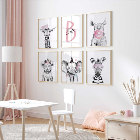 Personalised Safari Wall Art Set for Girls