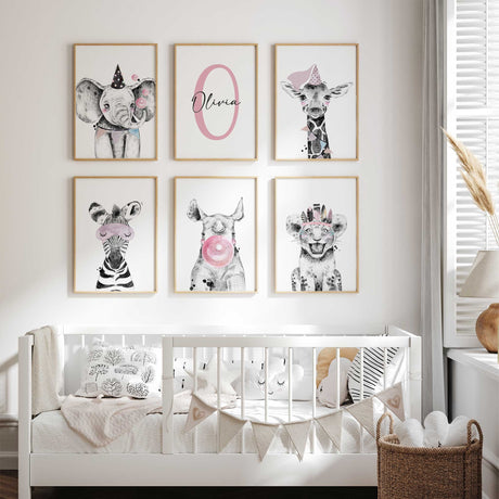 Personalised Safari Wall Art Set for Girls