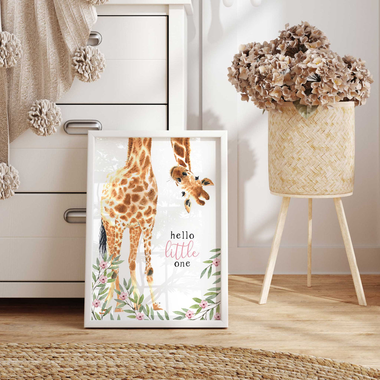 Girls Giraffe Hello Little One Poster