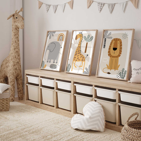 Lion giraffe and elephant prints for kids room or nursery