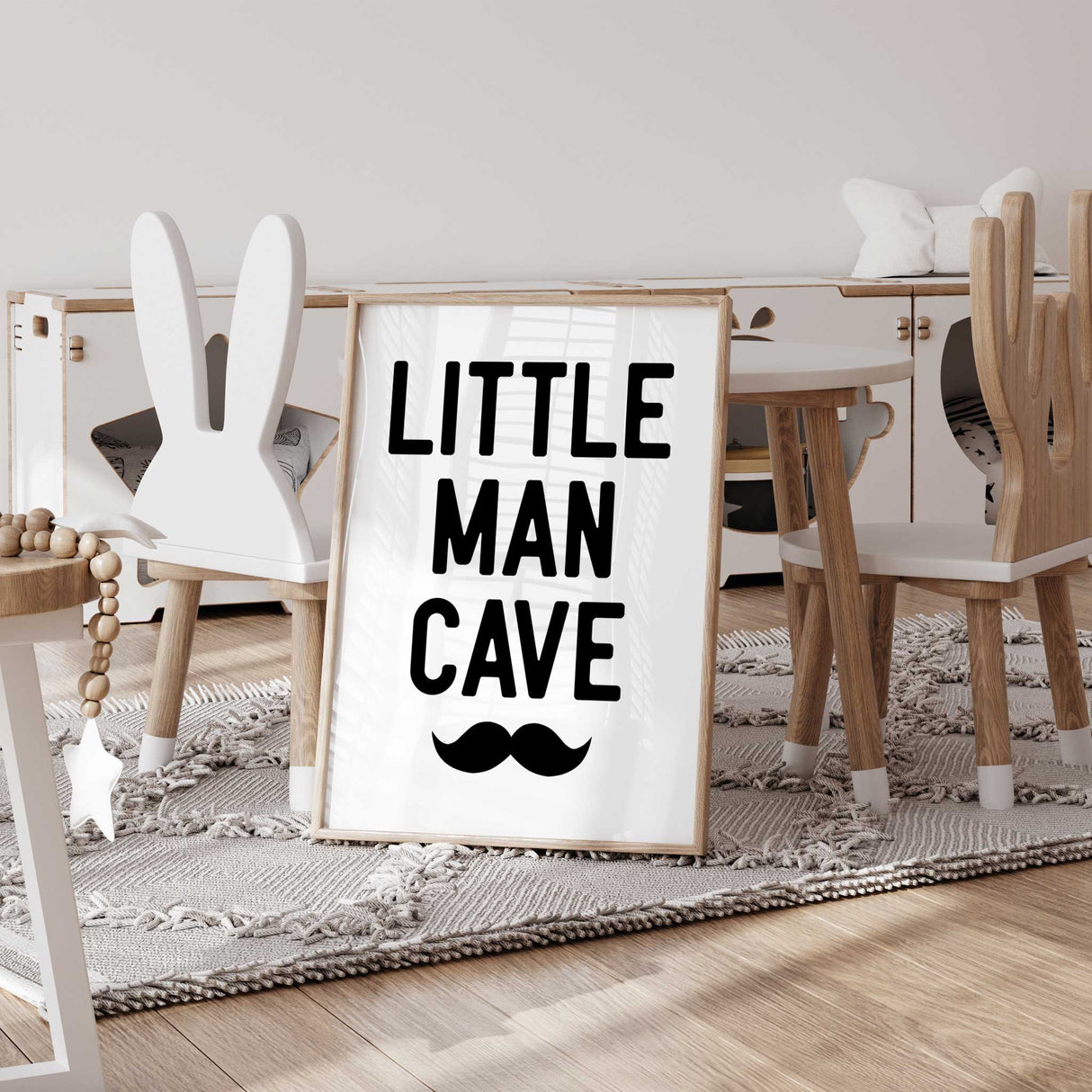 Stylish ‘Little Man Cave’ wall art with moustache graphic for boys room