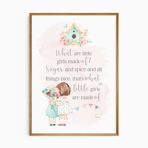 Sugar and spice girls wall art print in soft pastel tones