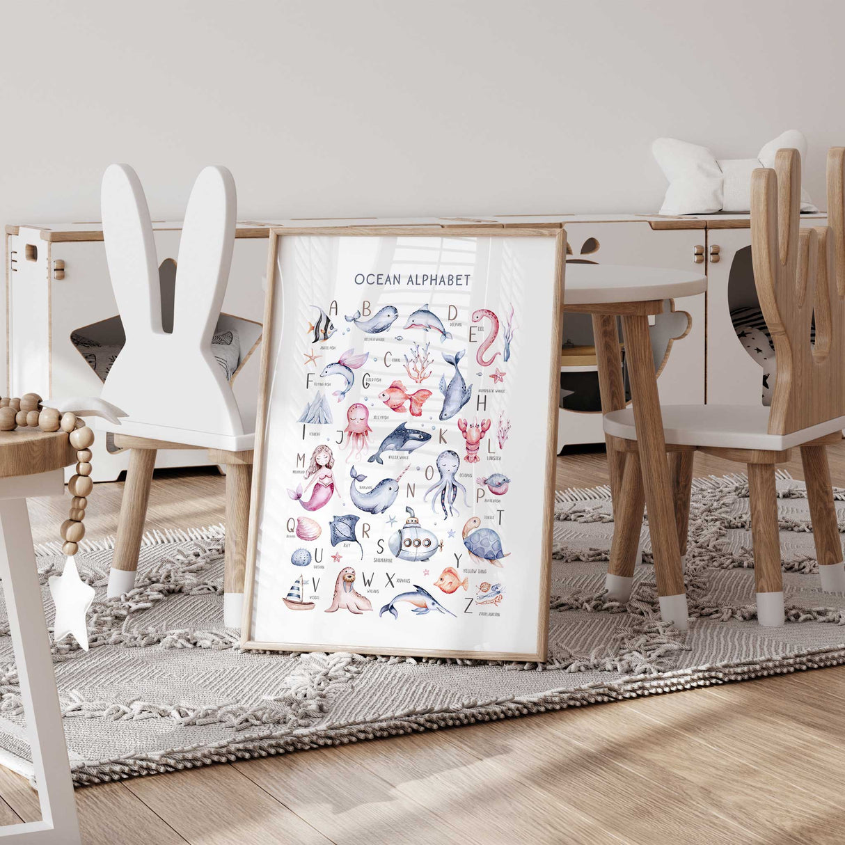 A to Z sea animals educational nursery print