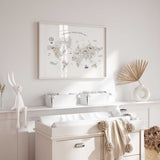 illustrated world map print with animals and travel icons for kids