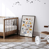 Alphabet animals educational wall art for kids bedroom and playroom