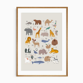 Alphabet animals wall art showing A to Z animals for nursery and kids room