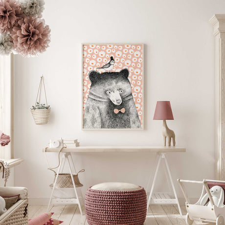 Animal bear wall art print suitable for nursery and young children