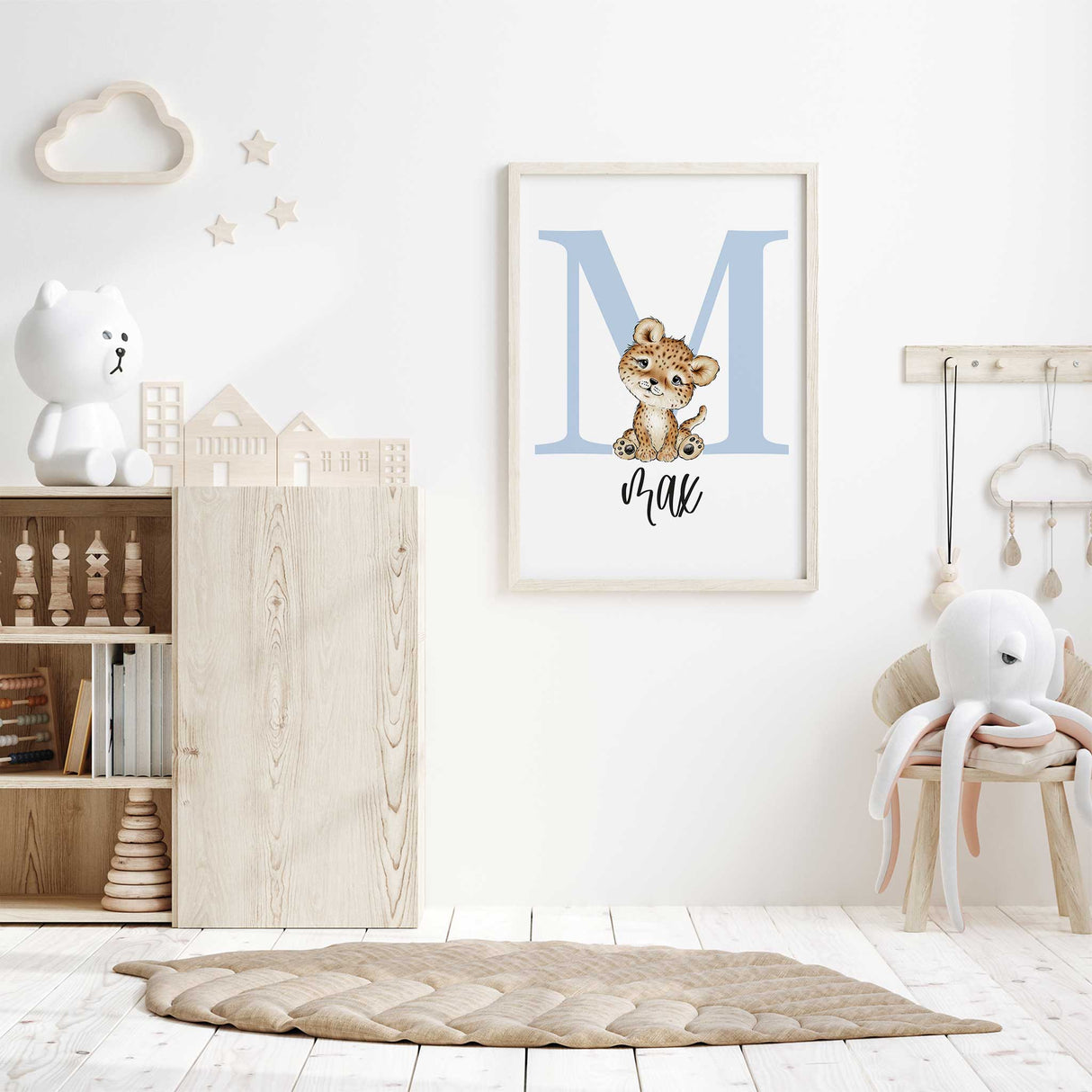 Animal initial wall art for boys nursery or playroom in soft neutral tones