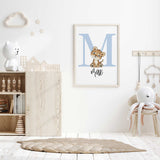 Animal initial wall art for boys nursery or playroom in soft neutral tones