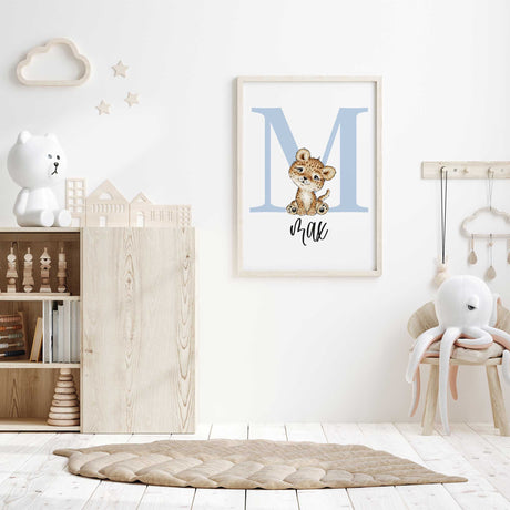 Animal initial wall art for boys nursery or playroom in soft neutral tones