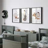 Animal instrument wall art for kids room with music notes