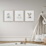 Arctic nursery wall art set with gentle winter animal illustrations