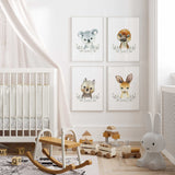Set of 4 Australian animal nursery prints with koala, platypus, wombat, and kangaroo