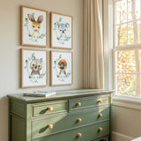 Australian animal nursery wall art set with kangaroo koala wombat and platypus prints with eucalyptus wreath