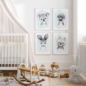 australian animal nursery wall art set with koala kangaroo platypus and wombat